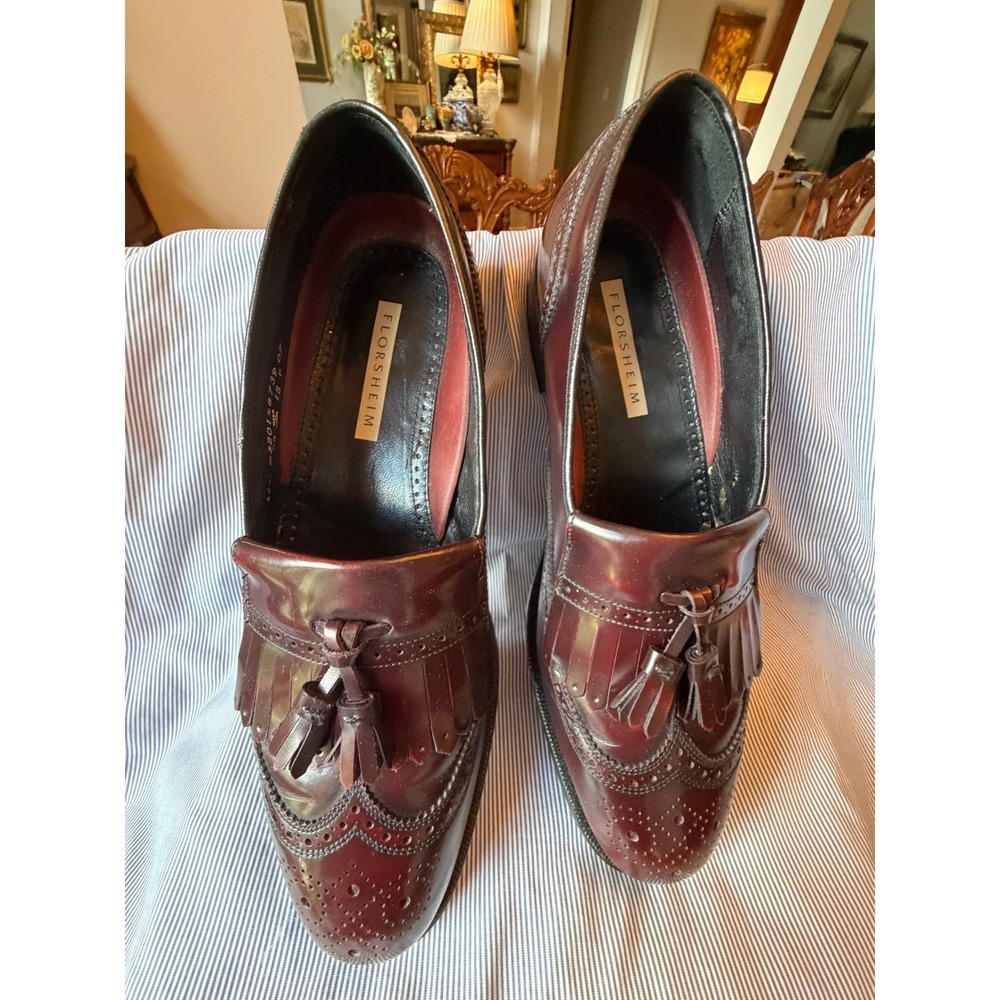 Florsheim Mens Burgundy Leather Tassel Kiltie Wingtip Loafers D520148739 07 11